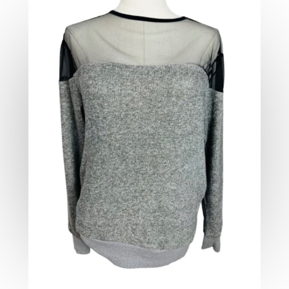 🌟SALE🌟 Chic Gray Sweater with Sheer Black Accents and Pockets Size XS